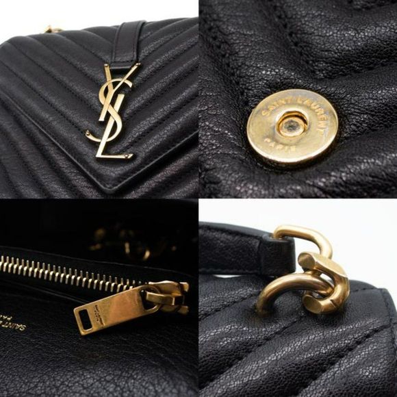 Saint Laurent Matelasse Monogram Medium College Black Leather Shoulder Bag YSL - Picture 11 of 12